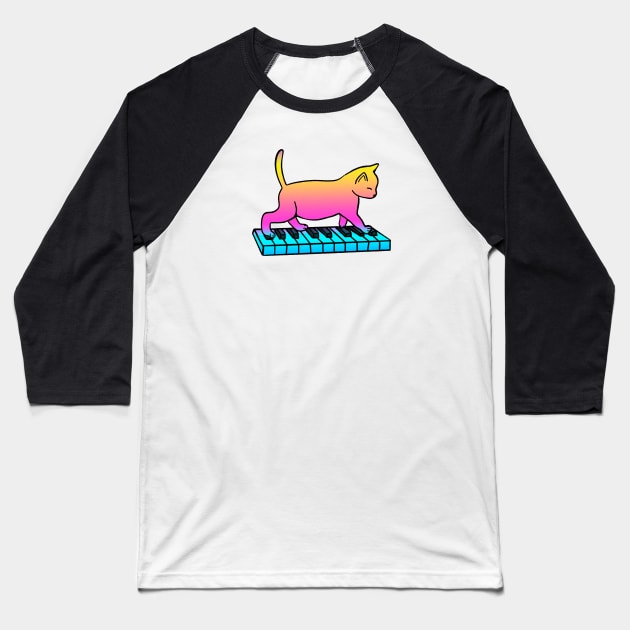 Cat Playing Piano Baseball T-Shirt by Kelly Louise Art